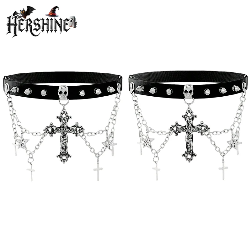 

HERSHINE, комплект из 2 шт., женские модные ремни для ног со звездами и крестообразной цепочкой, Y2K, готический панк, Харадзюку, рок, хип-хоп, стиль, весна, лето