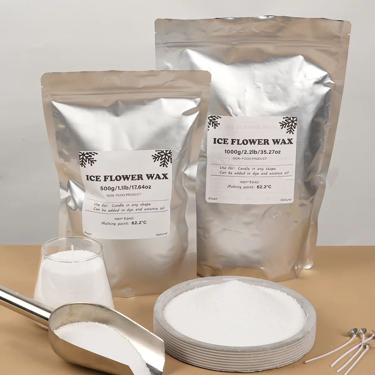 Cera de arena blanca de 500g-1000g, cera de flor de hielo, accesorios para hacer velas aromáticas DIY, cera de copo de nieve, velas de perlas, herramientas para pintar con arena
