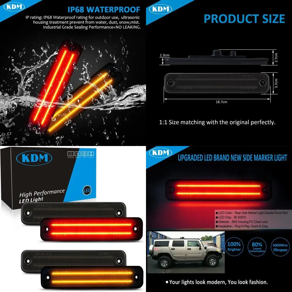 

Dual-Row Amber & Red LED Bumper Side Marker Lights for Hummer H2 2003-2009, Front & Rear, 4 Pieces Set