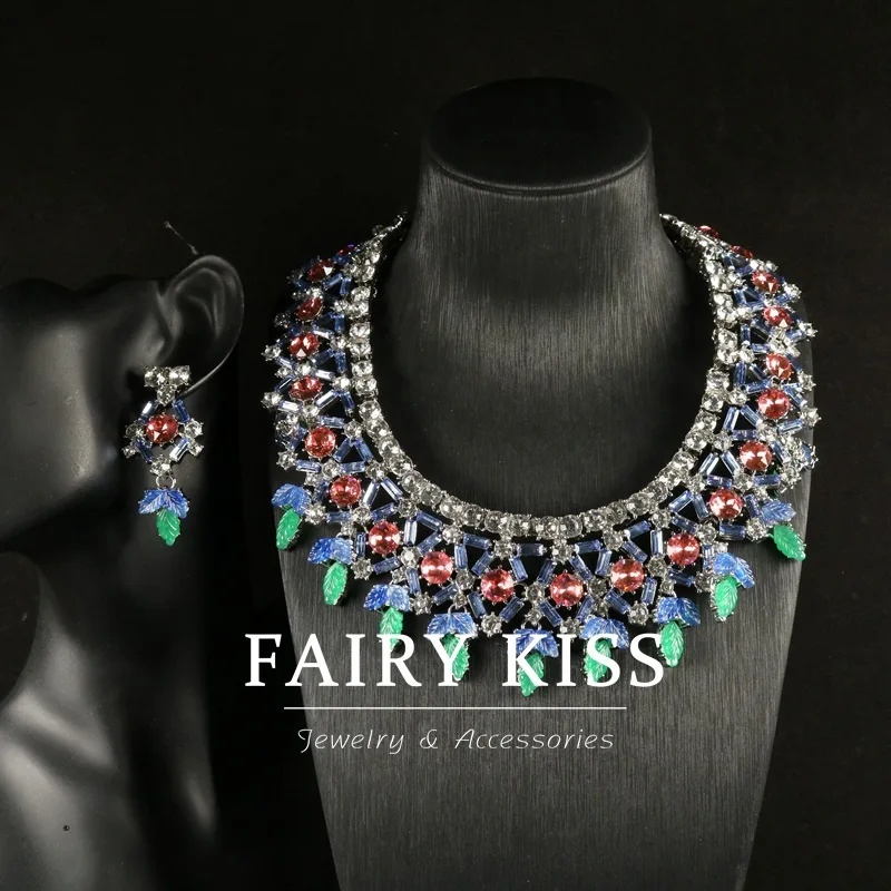 heavy industry necklace  stud earrings  necklace ethnic style copper diamond-encrusted necklace