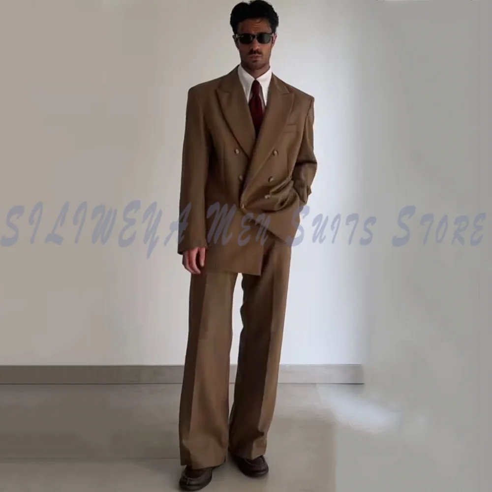 

Double Breasted Blazer Suit for Men Wide Leg Pants 2 Piece Set Formal Wedding Groom Business Casual Vintage Oversized Outfit