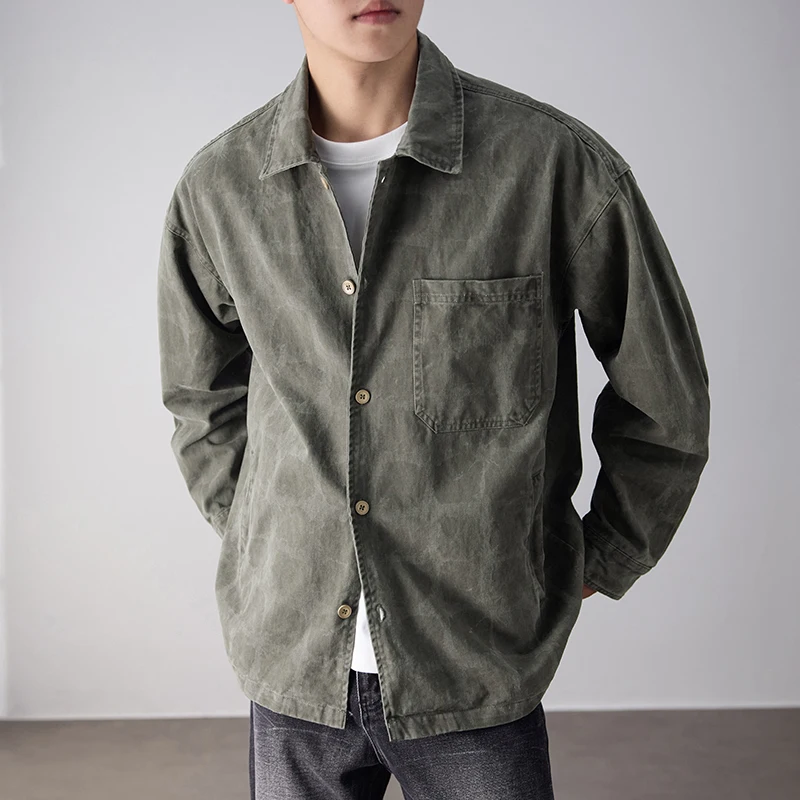 

Мужская винтажная рубашка оверсайз из выстиранного хлопка с длинным рукавом, свободного кроя, в стиле карго, для городского стиля, японский стритвир, блузка