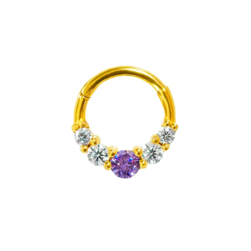 Zircon Clicker Daith Piercing Nose Ring, Surgical Steel