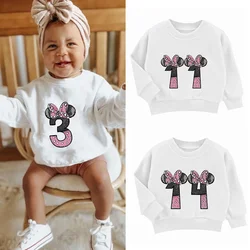 Disney-Moletom Minnie infantil, pulôver kawaii, desenhos animados de anime, tops casuais para meninos e meninas, roupas infantis, número 1-14