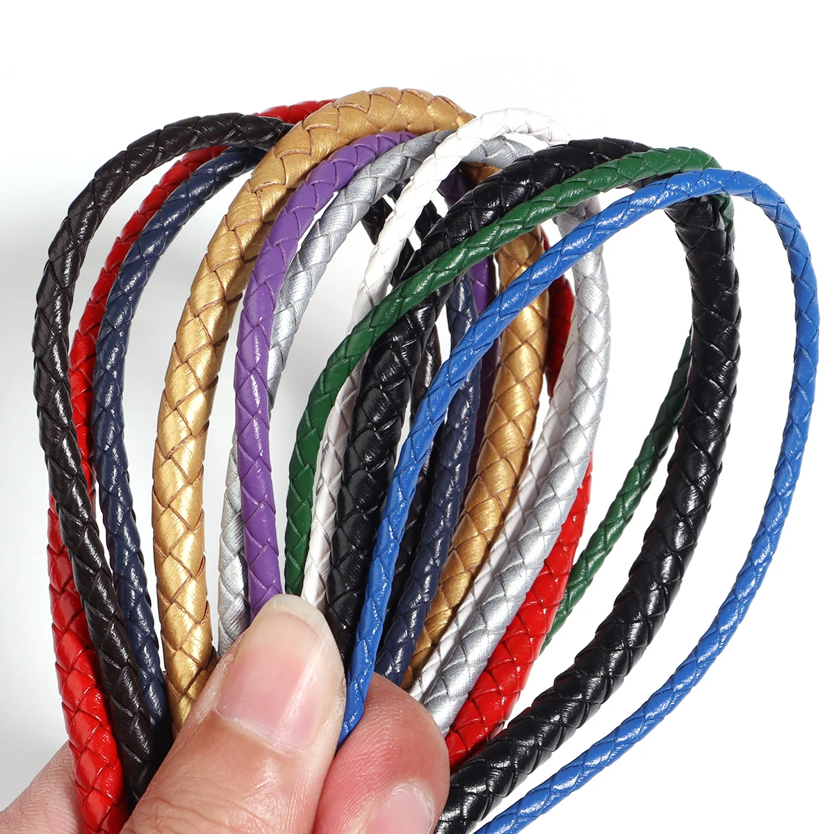 Cordon en cuir véritable tressé de 2Yards 3/4/6mm, corde ronde colorée en cuir pour la fabrication de bracelets de bijoux, accessoire de collier à faire soi-même