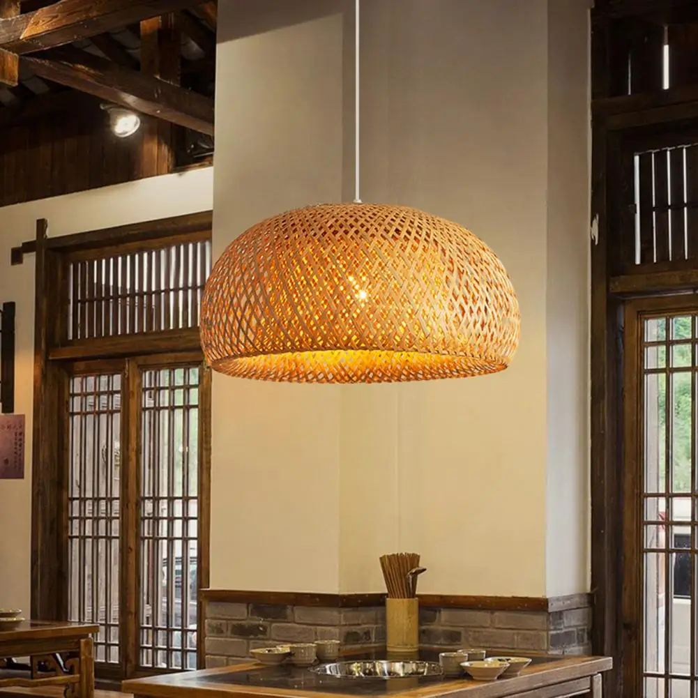 Hanging Lamp Shade Retro Style Dustproof Hollow-out Design Decorative No Odor Handmade Natural Bamboo Lampshade Chandelier Cover