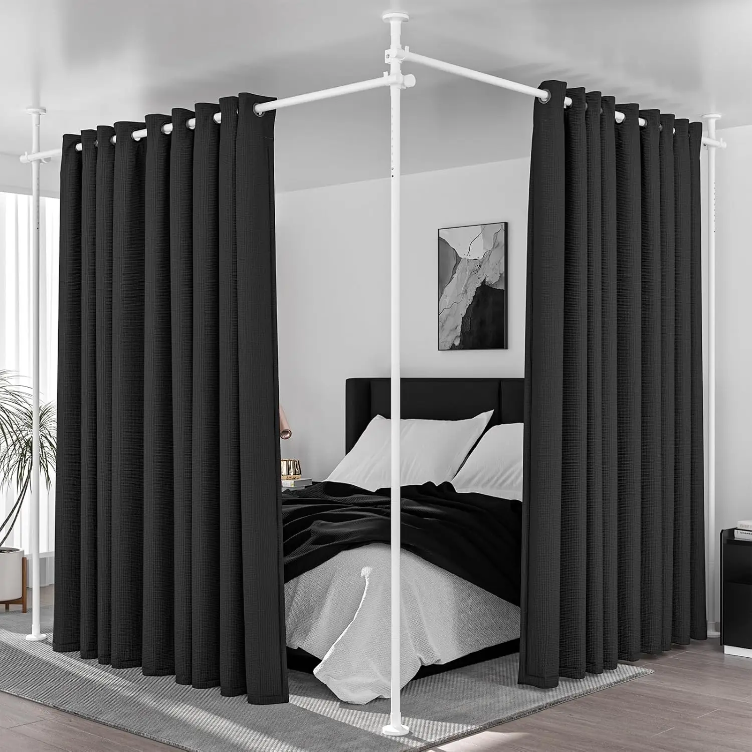 

Регулируемый карниз для штор без сверления, разделитель комнаты, 48-120 дюймов (В) x 30-140 дюймов (Ш), белый