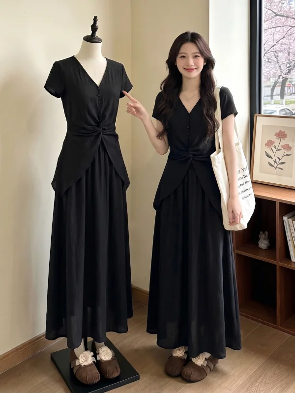 

plus Size Women's Fashion Set Black Pear Shape Slimming High Waist Two Piece Suit Summer Collection Comfortable Breathable
