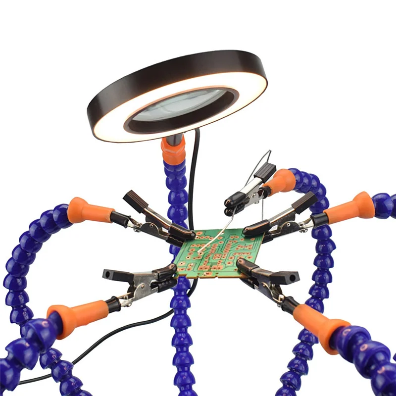 CYCLI-Electronic Soldering Helping Hands Tool  With 3X Magnifier LED Flashlight USB Welding Smoke Exhaust Fan For PCB IC Repair