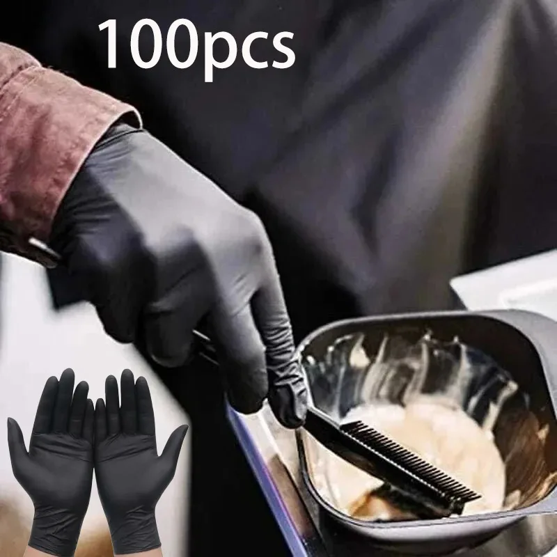 

100PCS Black Disposable Gloves Thick and Durable Household Cleaning Gloves Dishwashing Gloves Garden Hair Dye Tattoos