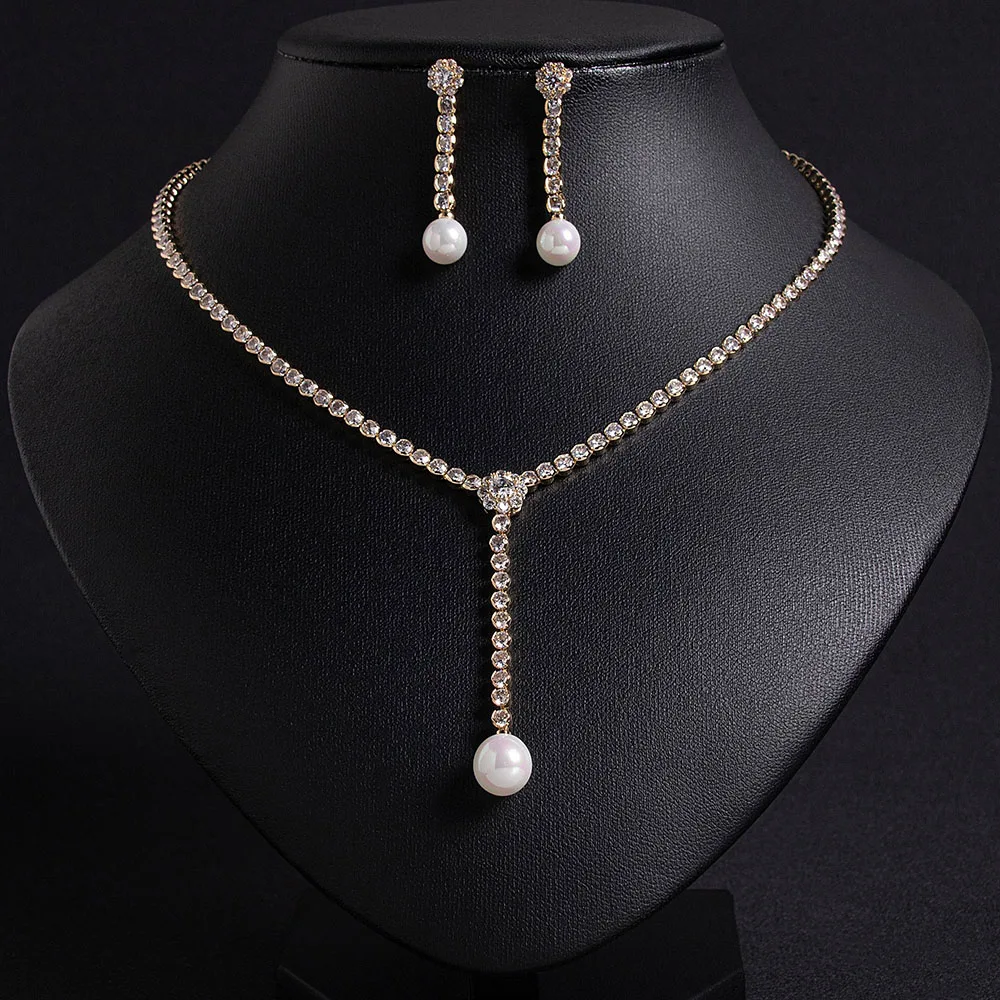 HIBRIDE Original festive versatile set pearl drop eye-catching jewellery polished jewellery bridal wedding party gift S-360