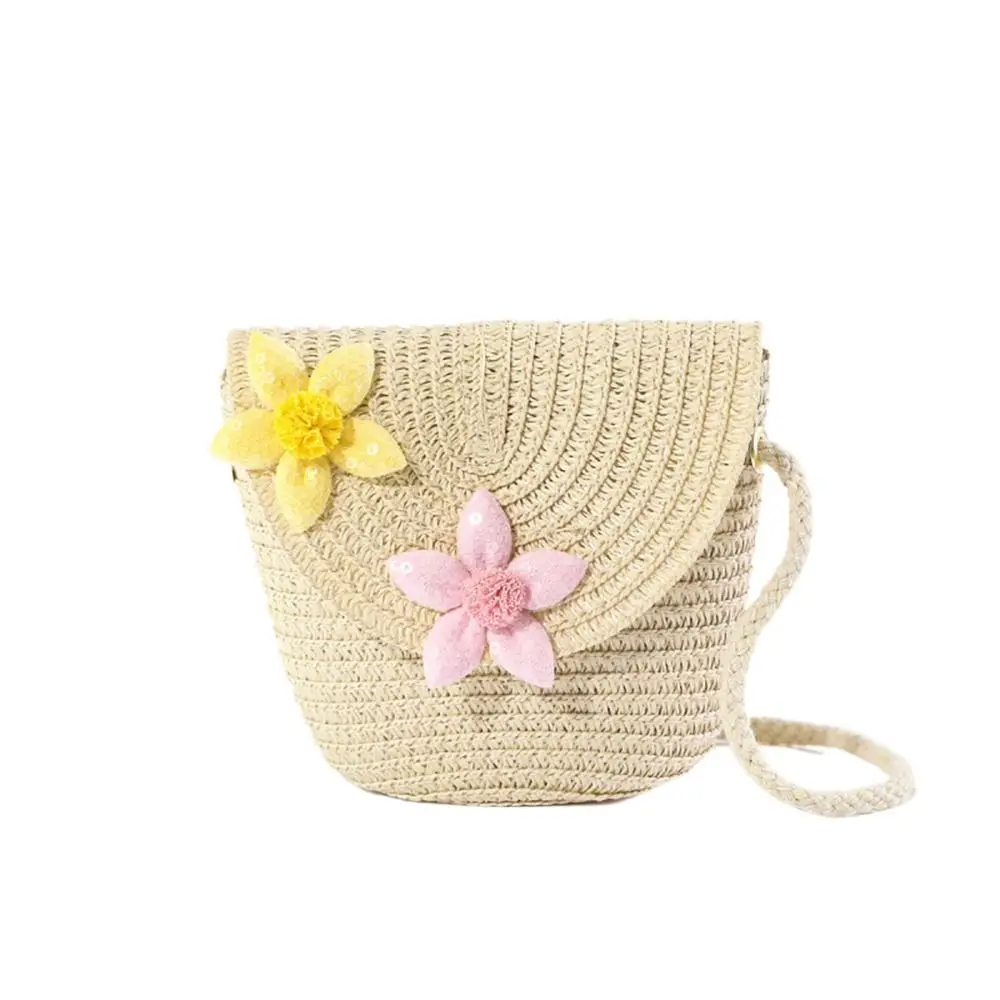 Bolso de playa informal de paja para niños, bolsa de hombro con patrón de corazón de paja, regalos de cumpleaños, bolso lindo para niños