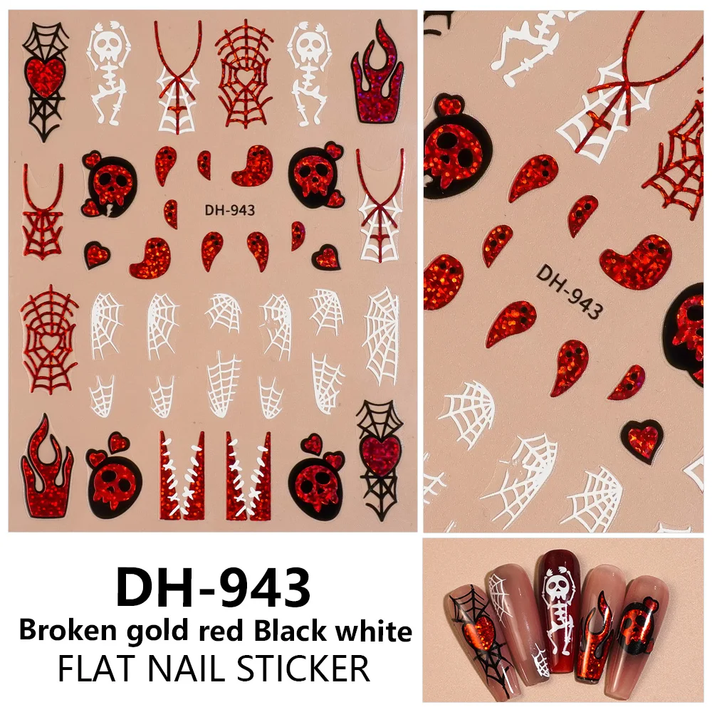 

1/5PCS Halloween Nail Stickers Heart Skull Flame Spider Web Dark Style Nail Art Stickers Women DIY Manicure Decorative Decals