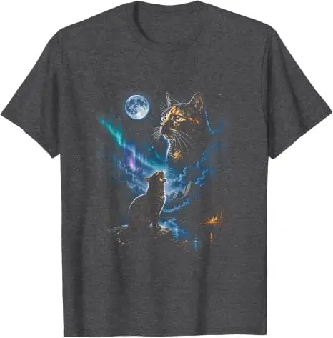 Schildkrötenkatze heult den Mond an – Vintage Katzen-Halloween-T-Shirt – Y2K 90er Jahre Kunst – Grafik für Katzenliebhaber – Ästhetische Kleidung – Neuheit-T-Shirt – Detail 5