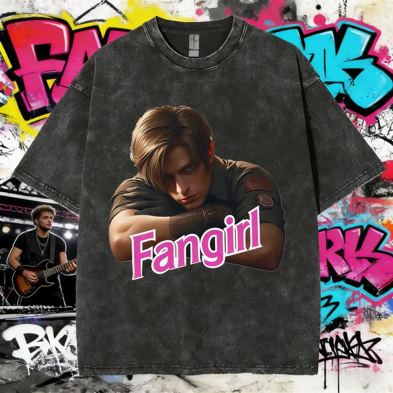 2025 الصيف 90s ليون S كينيدي المقيم الشر 4 خمر غسلها تي شيرت الرجال النساء Harajuku تنفس القوطية الشارع الشهير Y2k