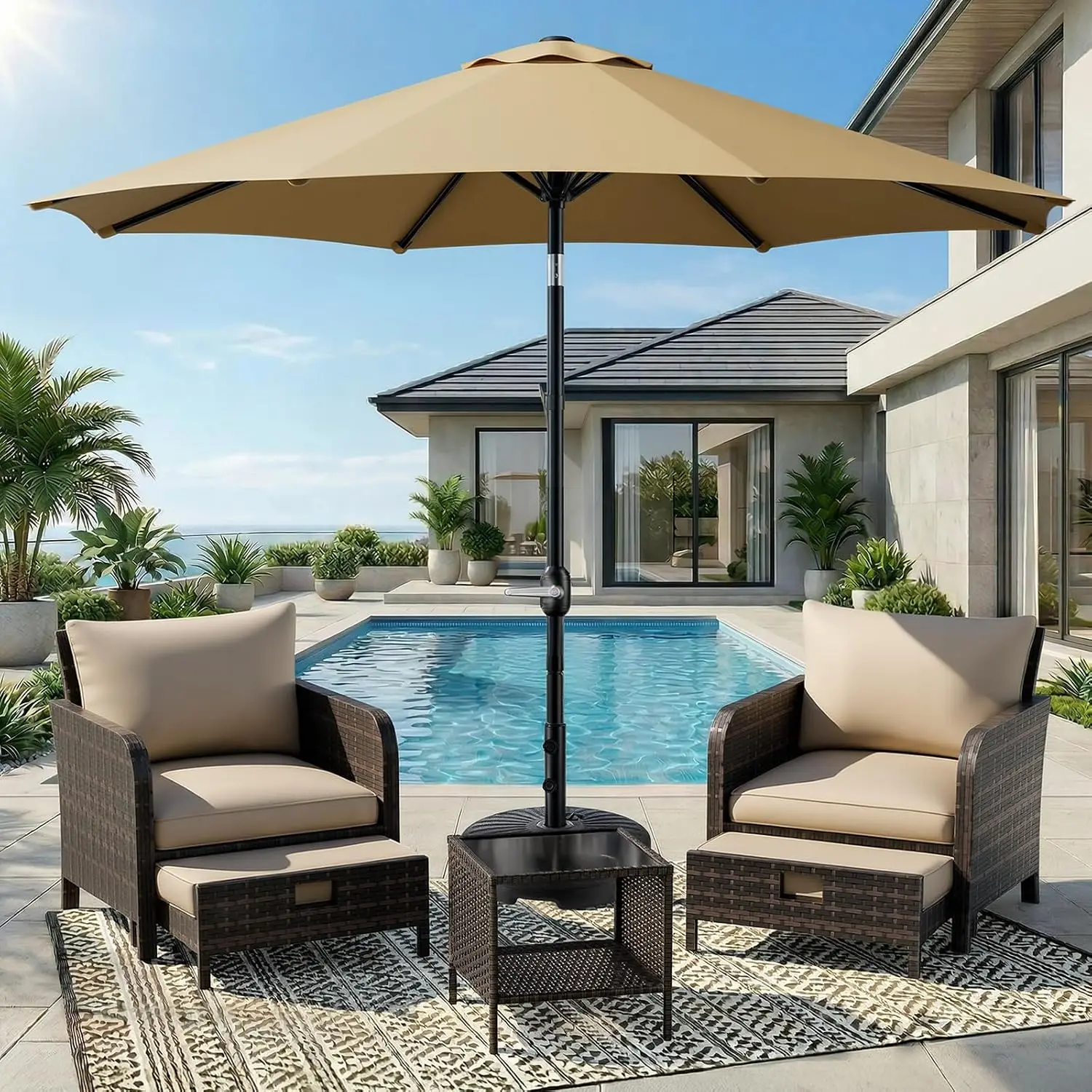 9FT UV Resistant Waterproof Outdoor Umbrella Ventilated Canopy 8 Ribs Powder-Coated Frame Garden Deck Pool, Customized