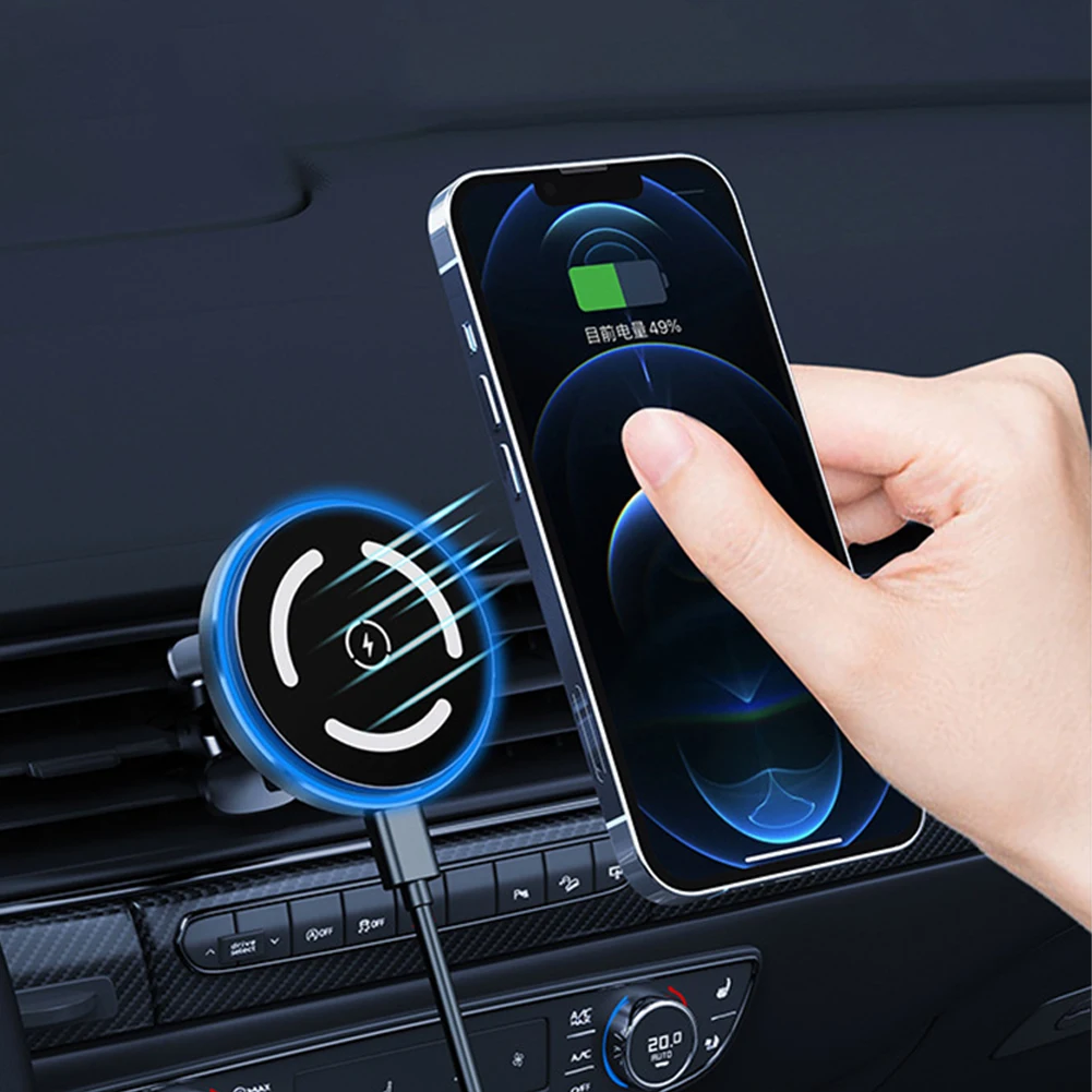 

Magnetic Mount Car Wireless Charger Phone Holder With Atmosphere Light Wireless Fast Charging Adapter For Magsafe Case