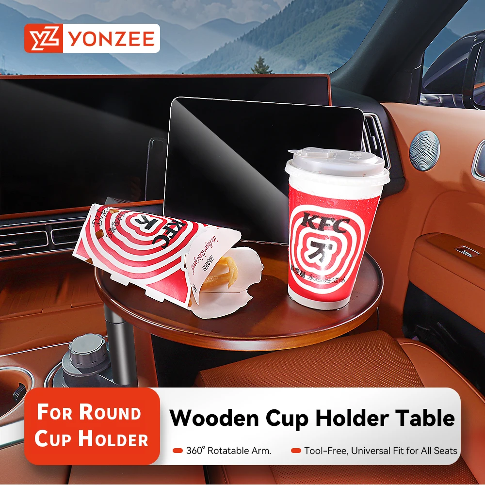 

YZ For Tesla Model 3 Y juniper Kia Hyundai Car Water Cup Extended Table Board Solid Wood Food Drink Tray Portable Office Table