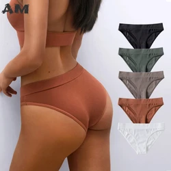 Mid Waist Sports Style Threaded Cotton Panties Underwear Women High Elastic Comfort Briefs Breathable Plus Size Womens Lingerie