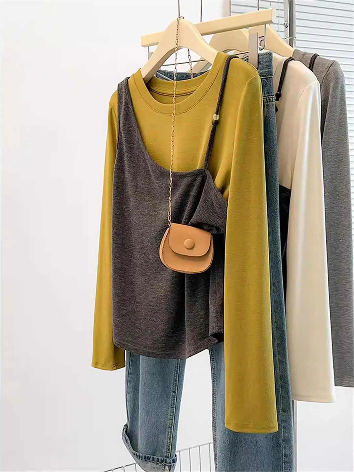 

Spring Women's plus Size Vest Tank Top Set Layering Base Layer irt Two Piece Set Commute Korean Sle Regular Thin Lon...