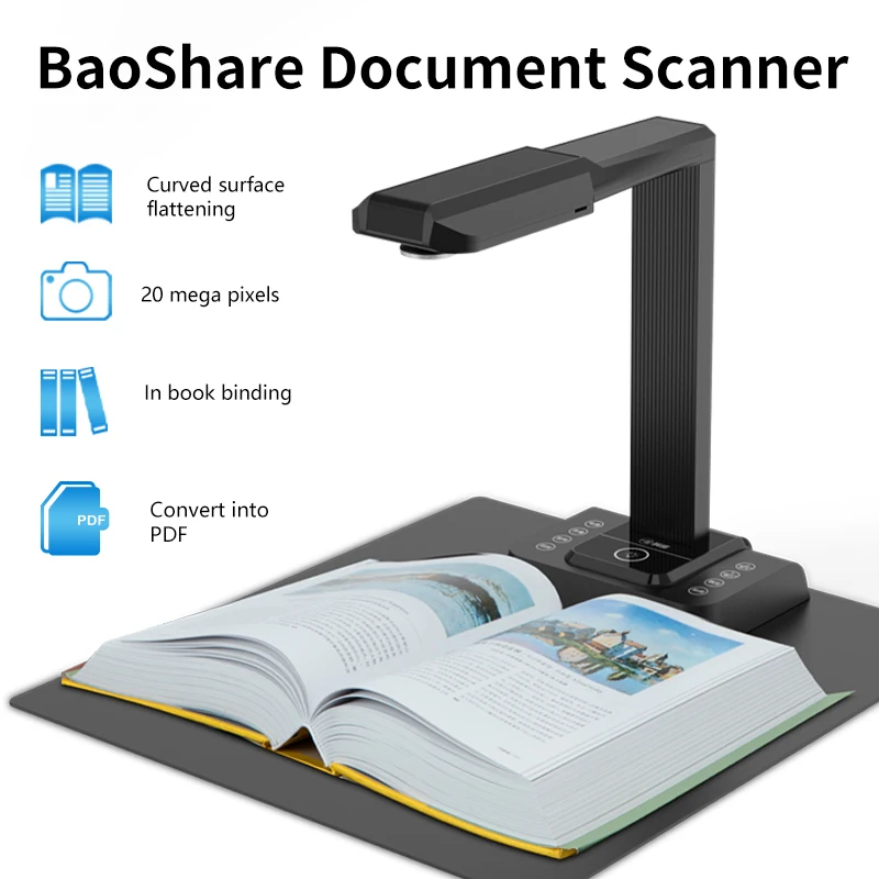 A3 20 Mega Pixels Portable Multilanguage Document Camera Scanner Flatten Fixed Focus Book Scanner For Office Library