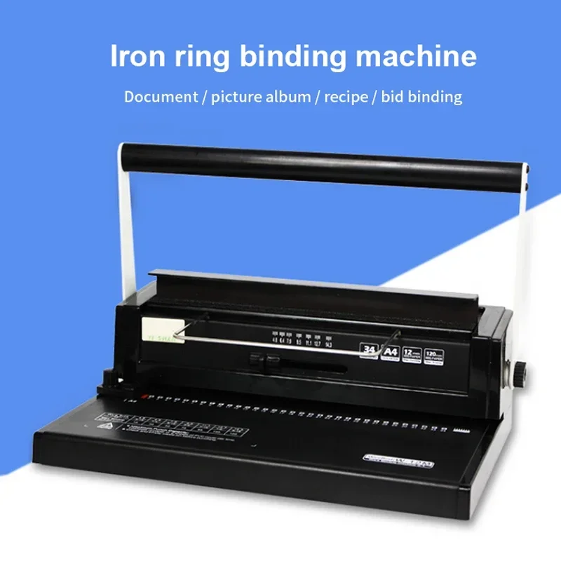 W12m Iron Ring Binding Machine 34 hole loose leaf iron ring punching machine double coil manual Wire binding machine