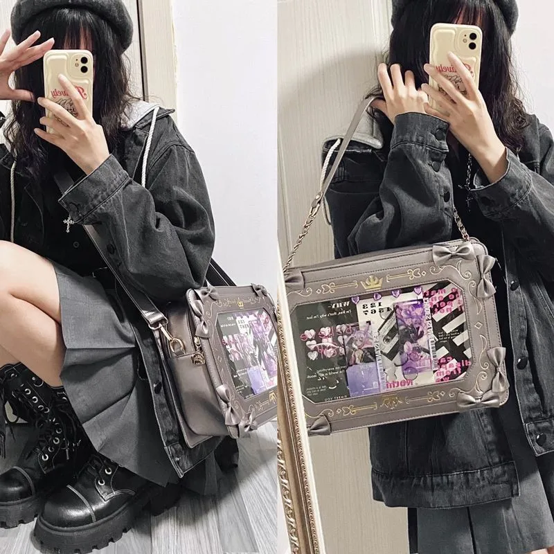 Cute Lolita Itabag Frame Shaped Badge Bag Kawaii Japanese Handbags For Women White Pu Leather Messenger Bag Ita Bag