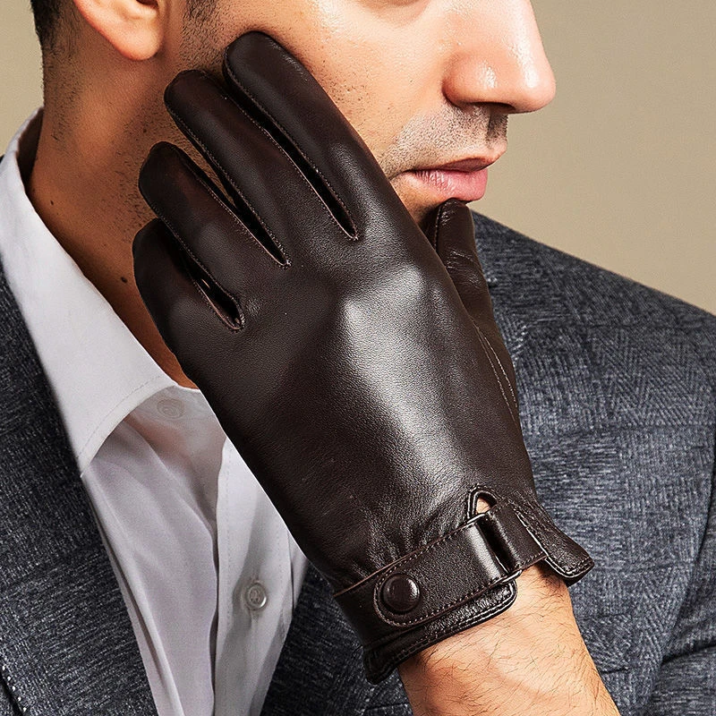 Genuine Sheepskin Leather Gloves for Men, Winter Warm Touchscreen Texting Cashmere Lined Driving Motorcycle Gloves