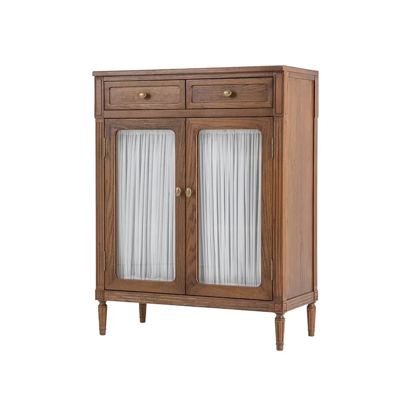 

Nordic side cabinet, all solid wood, Japanese-style simple high cabinet, living room, household wine cabinet