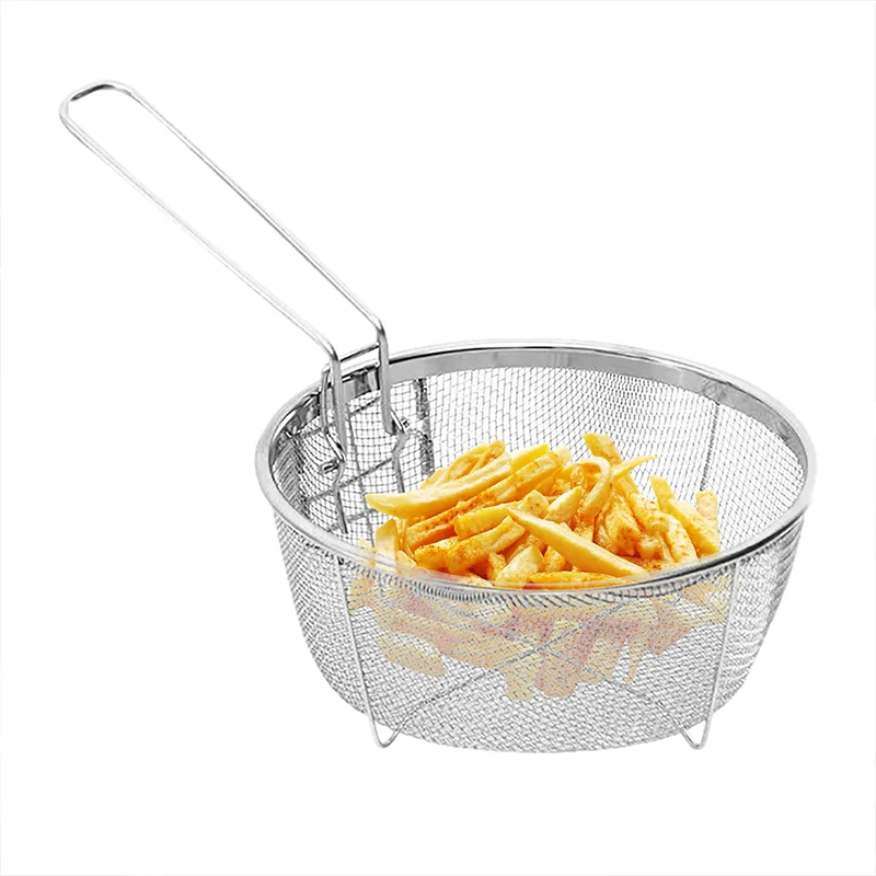 French Fries Basket Stainless Steel Fry Baskets With Handle Deep Fryer Strainer Blanching Basket Kitchen Fryer Skimmer