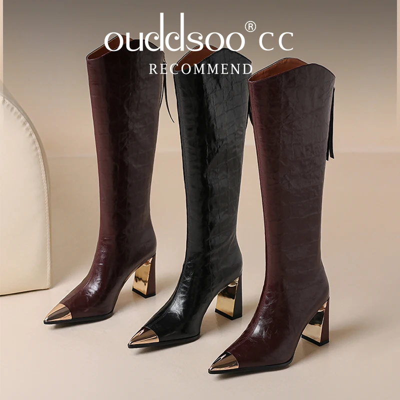 

Ods Women Knee-High Boots Designer Candy Color Pointed Toe Zip Party Dress High Heels Shoes Spring Autumn Long Botas Mujer 45 46