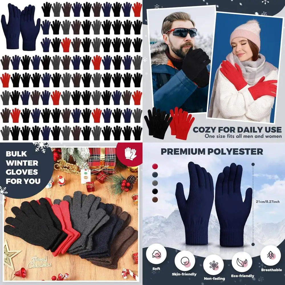 

Массовые 96 пар зимних термовязаных перчаток — эластичные, теплые перчатки с длинными пальцами для мужчин и женщин — уютный подарок