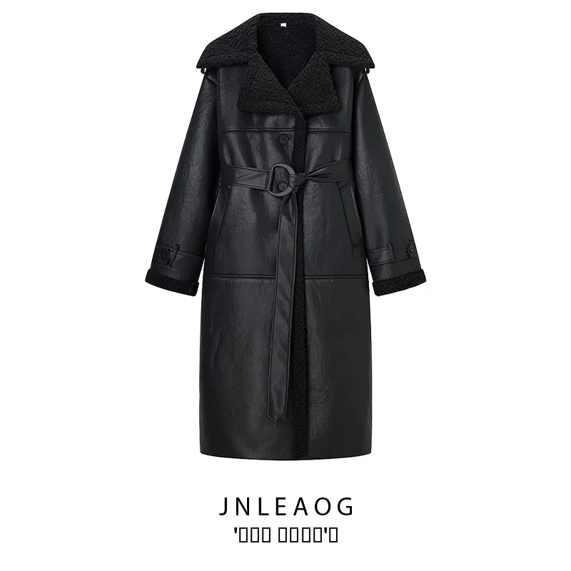 

Faionable длинный меховой ремень из искусственной кожи, женское пальто, осеннее новое универсальное пальто для поездок на работу, молния из полиэфирного волокна