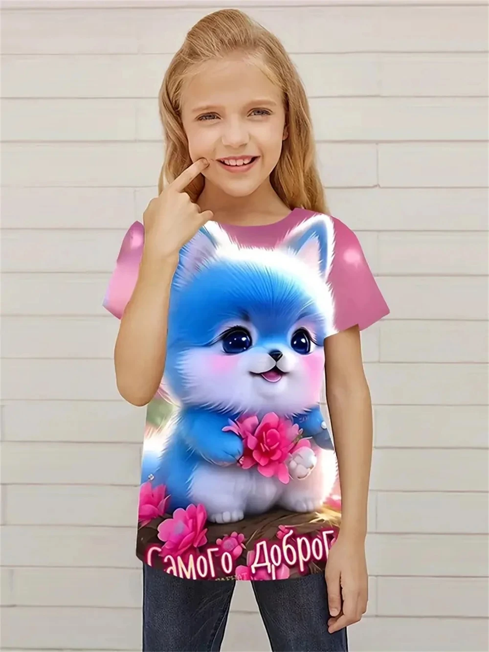 Nieuw Meisje Tuin Katten 3d Print Korte Mouw T-Shirt Trendy Nieuwigheid T-Shirts Voor Kinderen Feest Leuk Dagelijks T-Shirt Meisjes Tops Kleding