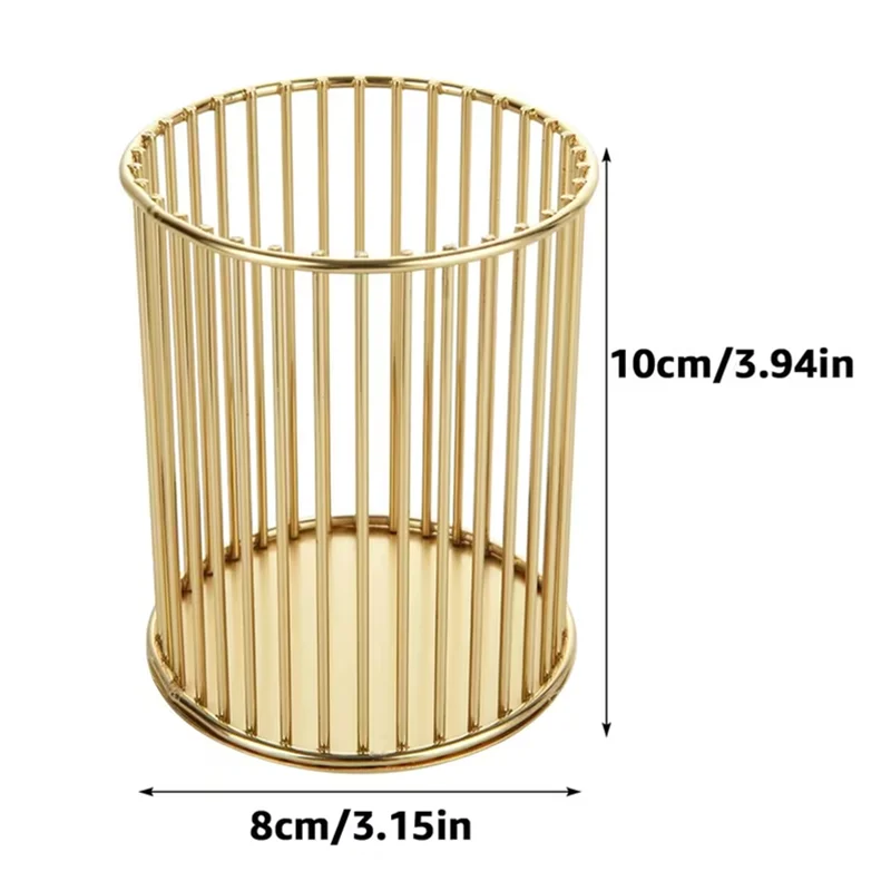 Golden Iron Makeup Brush Holder Round Tension Mount Cosmetic Brush Cylinder Multi-functional Desktop Comestic Tools Organizer