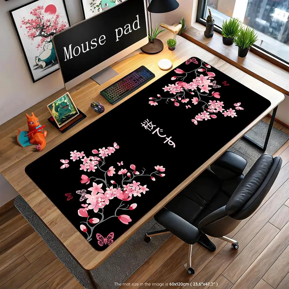 Large Pink Japanese Cherry blossom Gaming Mouse Pad Sakura Mousepad Black Desk Mat Art deskmat New Office Laptop Gamer Rugs