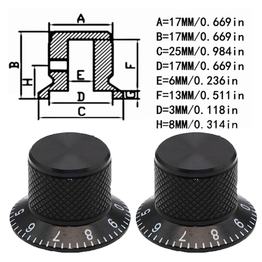 2PCS Aluminum Solid Core Potentiometer Knob Cap Volume Adjustment Knob Hole 6MM Audio Electric Guitar Bass Knob Screw