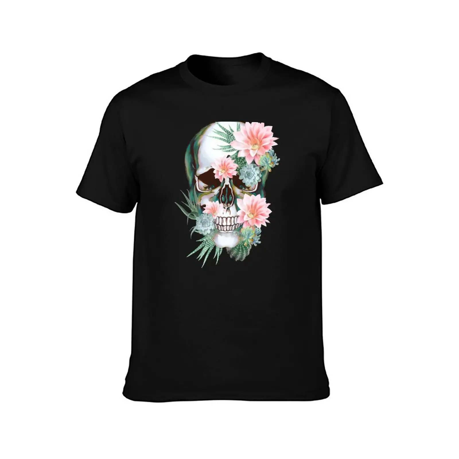 Human anatomy Skull cactus succulents plants watercolor T-Shirt Festival Party Tee Top