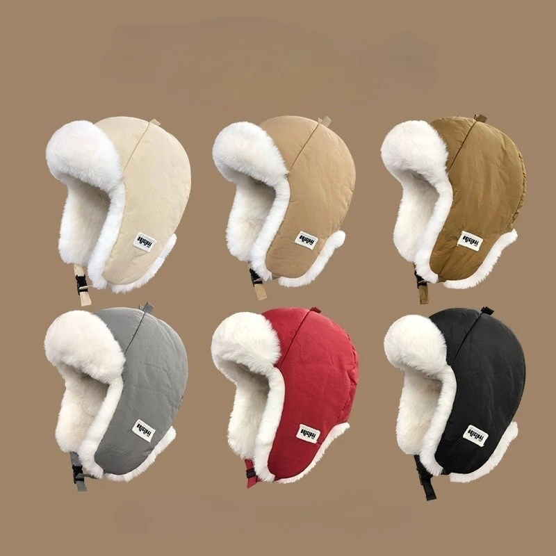 Winter Lei Feng Hat for Men and Women, Outdoor Windproof Ear Protection Hat, Thick Plush Warm Skiing Flight Hat, Multi-color