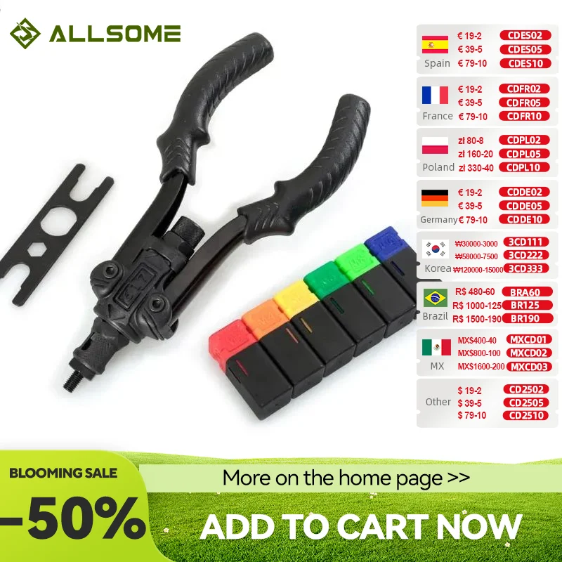 Allsome-conjunto profissional de rebites, ferramenta com 6 mandris m3, m4, m5, m6, m8, m10, ht2886