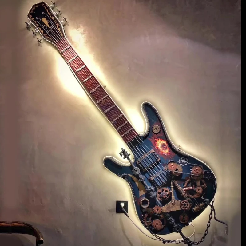 

European Retro Wrought Iron Musician Wall Decoration For Bar Creative Guitar Household Cafe Shop Pub Home Hanging Decor