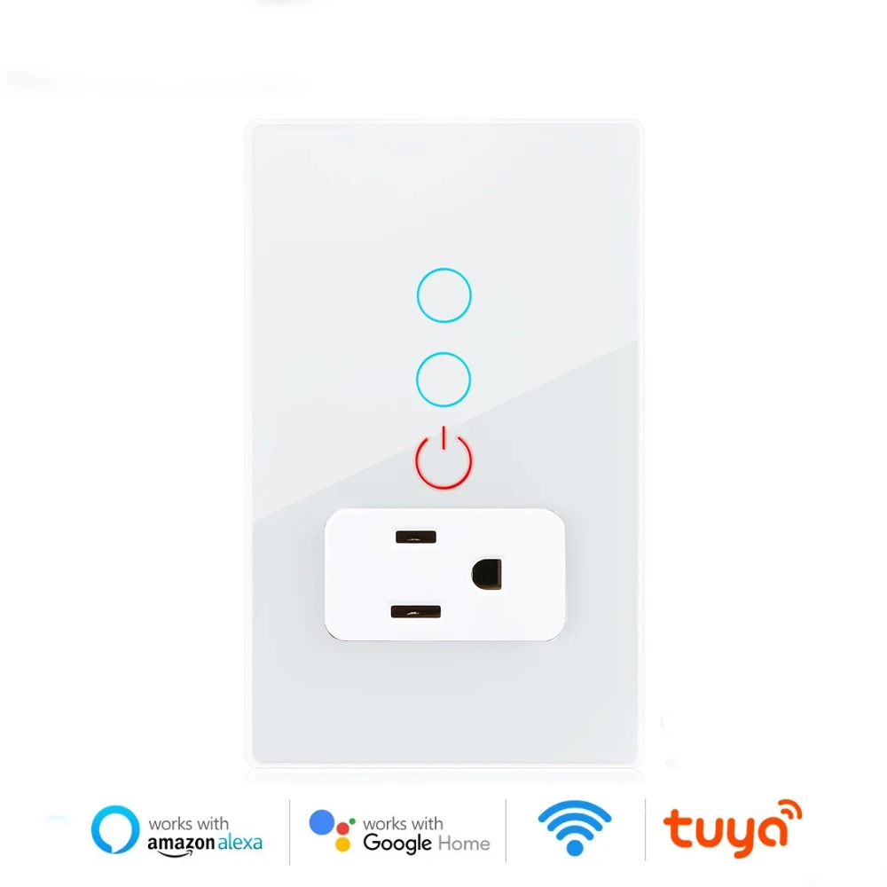 

Melery Mexico Plug Wi-Fi Smart Tuya Выключатель света Интеллектуальная настенная розетка США Сенсорная стеклянная панель Пульт дистанционного управления Alexa Google Home