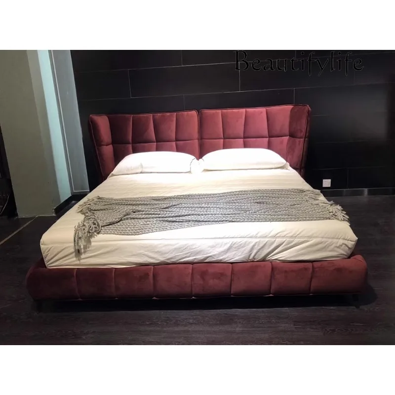 modern minimalist light luxury fabric bedroom double high backrest bed 1.8 meters double bed