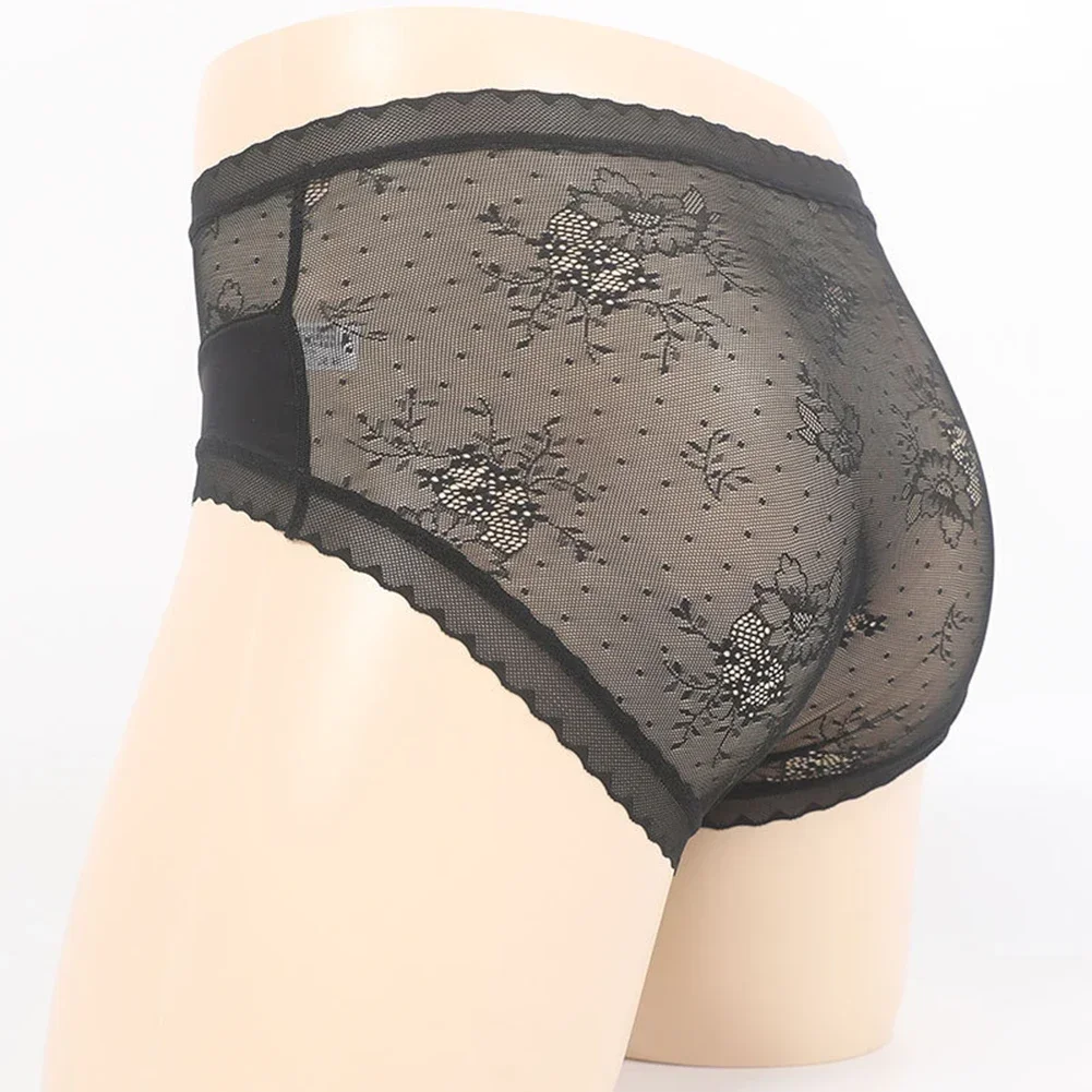 

Sexy Mens Cock Pouch Briefs Ultra Thin Lace Breath See Through Panties Sissy Underpants Bowknot High Waist Erotic Underwear