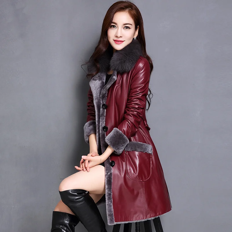 

2023 New Winter New Women's Leather Clothes Slim Fit Medium Long Fur One Piece Coat Haining Leather Clothes Off season Sale