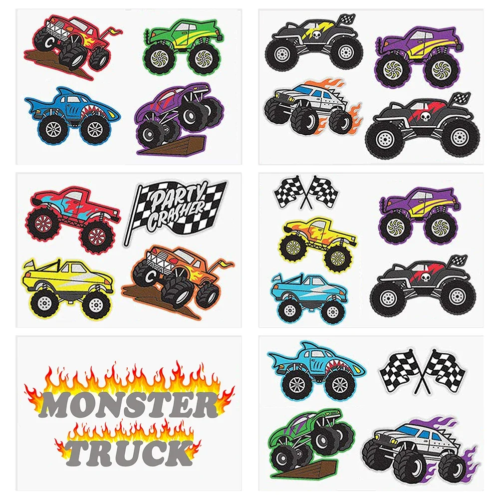 6Sheets Off-road Truck Temporary Tattoo Stickers Creative Boy Toys Face Arm Leg Transportation Tattoo Sticker for Kids