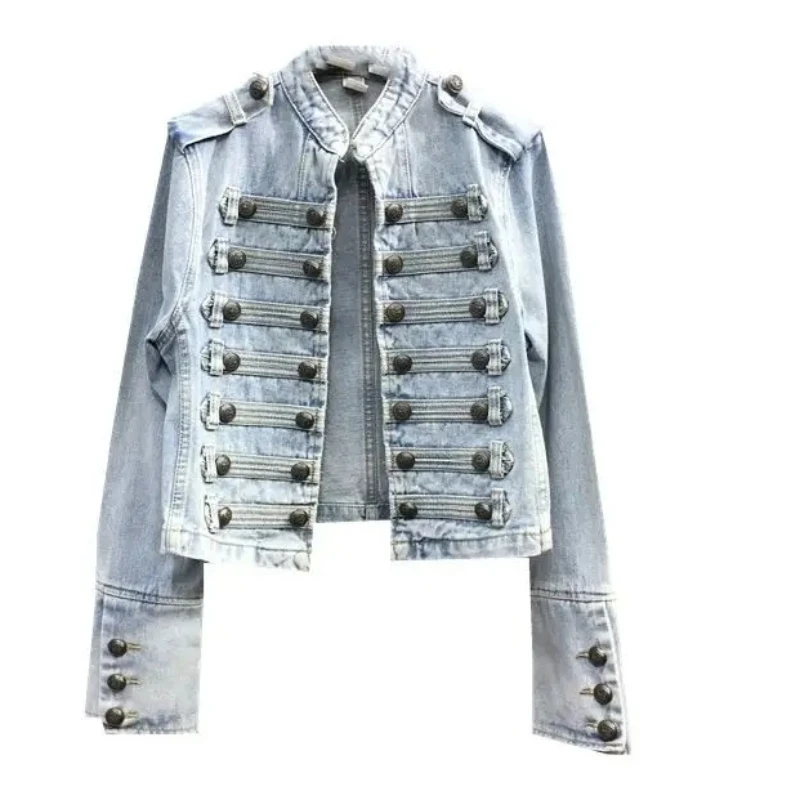 

Women's Tide Spring and Autumn New Thin Stand-up Collar Long-sleeved Denim Jacket Top Heavy Industry Punk Locomotive Short Coat