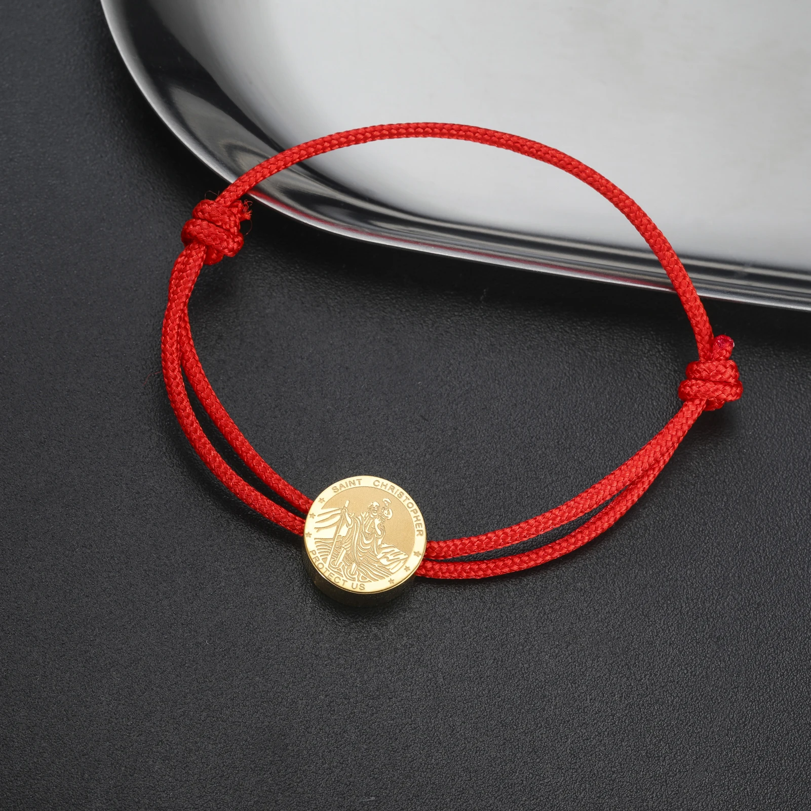 Saint Christopher Protect Us Bracelet Religious Travel Guardian Jewelry Adjustable Cord/Bead Chain Stainless Steel Catholic Amul