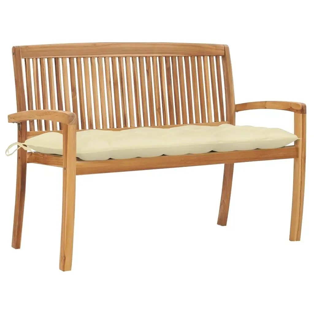 Teak Wood Stacking Patio Bench with Cushion - 50.6” Outdoor Seating