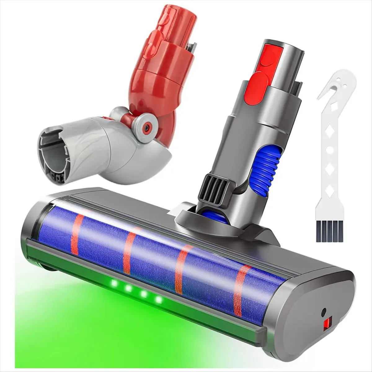 100% New For V7 V8 V10 V11 V15 Vacuums Attachments Soft Roller Hardwood Floor Brush with LED Dust Light Low-Reach Adapter